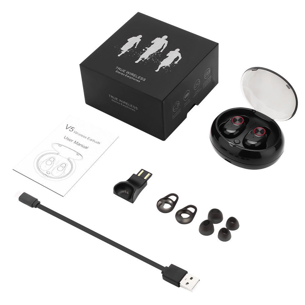 V5 TWS Bluetooth Headset True Wireless Earbus with QI-Enabled Wireless Charging Case IPX6 Waterproof Long Lasting 20