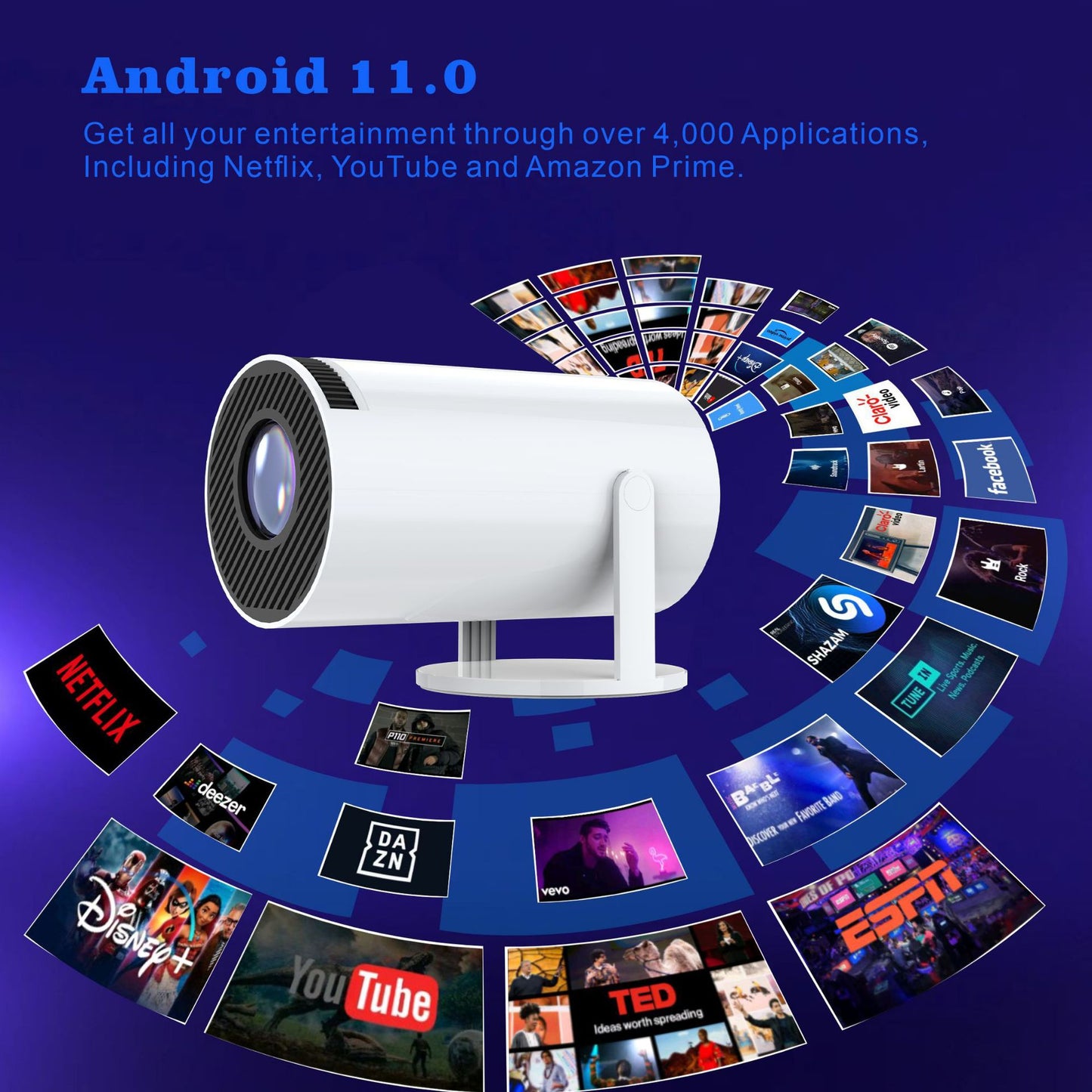 Proyector Portátil HY300 con Android 11 y Resolución 4K