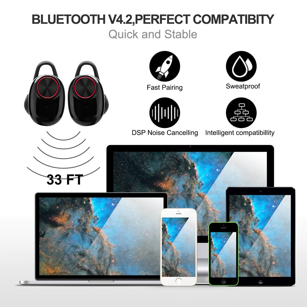 V5 TWS Bluetooth Headset True Wireless Earbus with QI-Enabled Wireless Charging Case IPX6 Waterproof Long Lasting 20